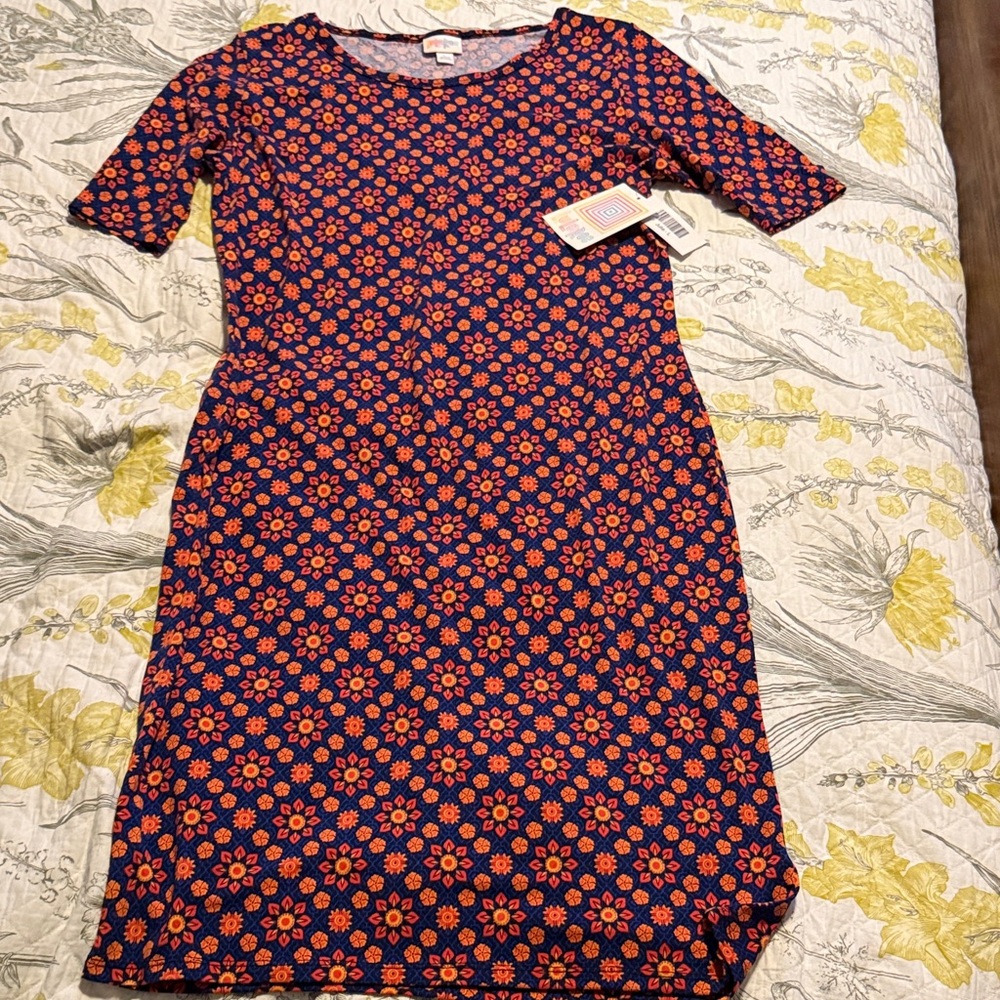 LuLaRoe Navy & Coral Floral Julia Midi Dress new with tag